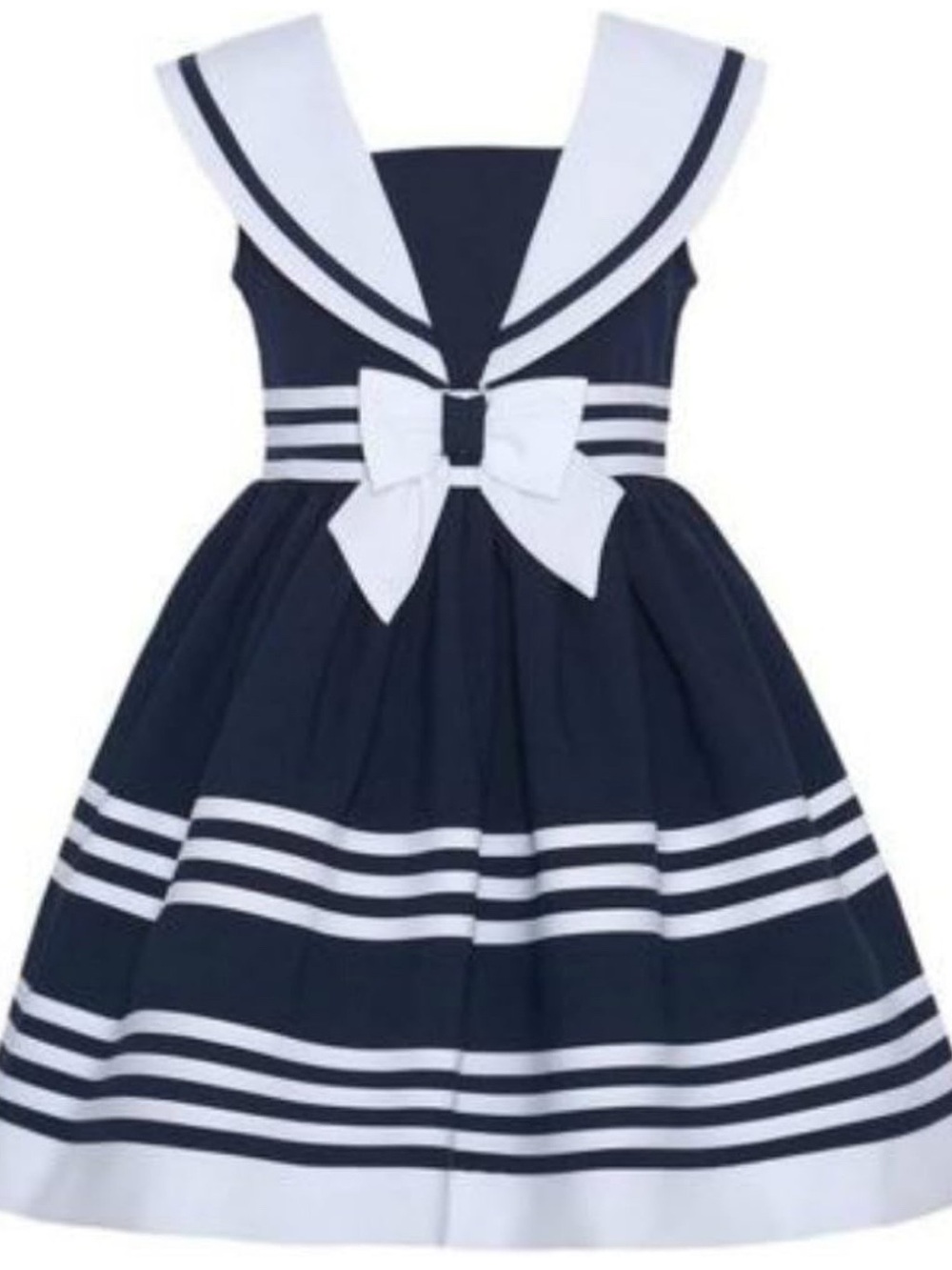 Girls Navy Blue Sailor Pageant Dress with White Trim